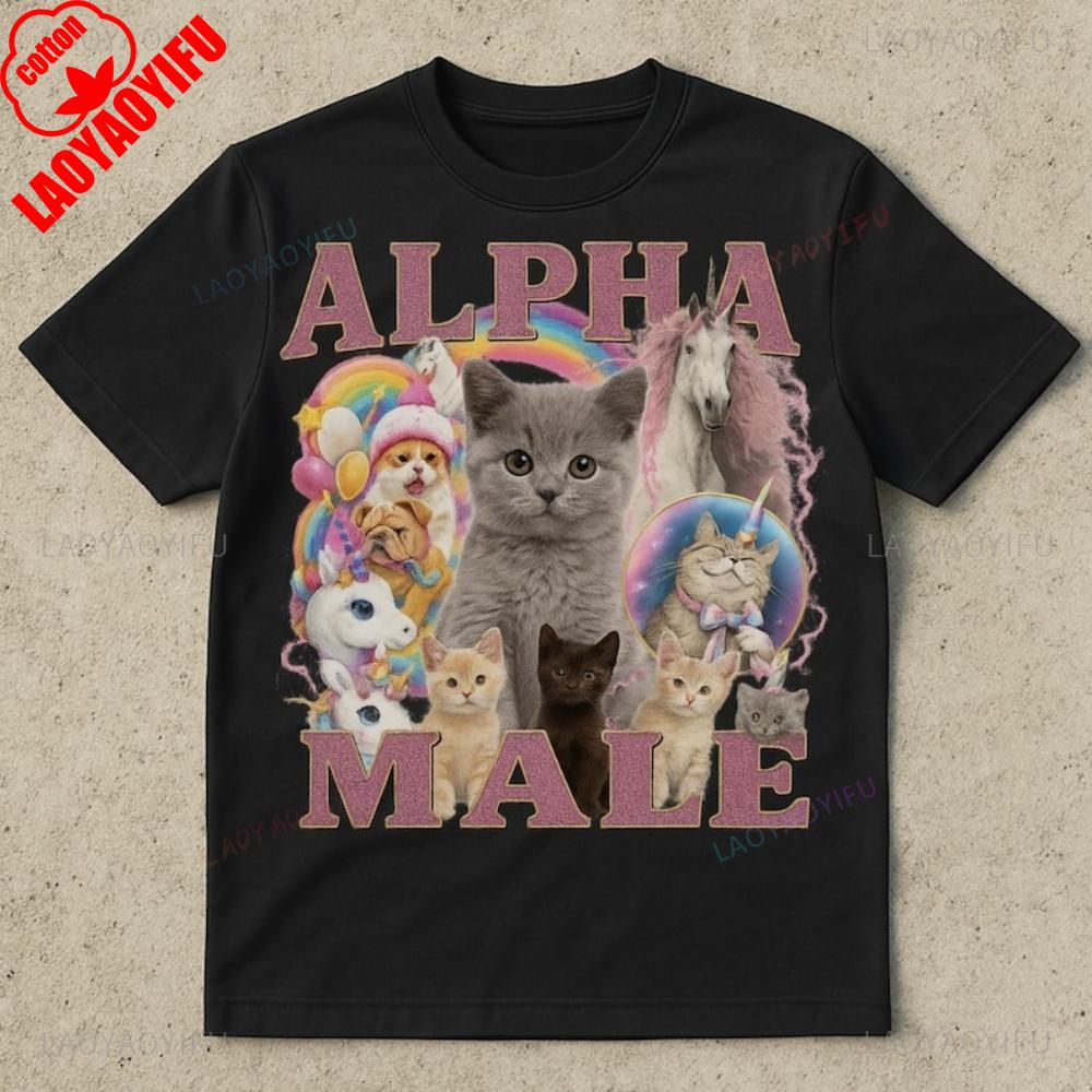 

Alpha Unisex Funny Kitten Tops Cat Meme Printed TShirt Unicorn Rainbow Tee Cat Lover Gift TShirt Hip Hop Y2K Unisex Women Streetwear 4XL