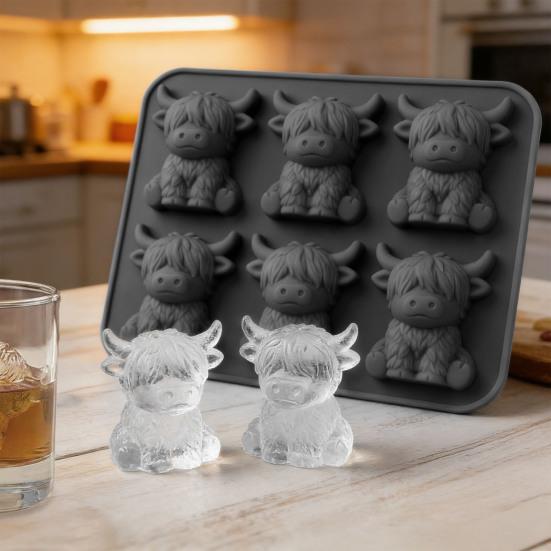 1/2Pcs Ice Cube Mold Mini Highland Cow Food Grade Silicone Reusable Ice Cube Tray Easy To Demold Ice Cube Maker Kitchen Tool