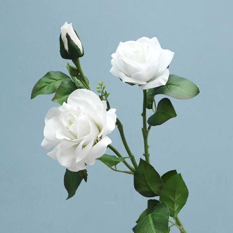 Simulation flower feel moisturizing 3 heads orchid heart rose home decoration shooting prop flower белый