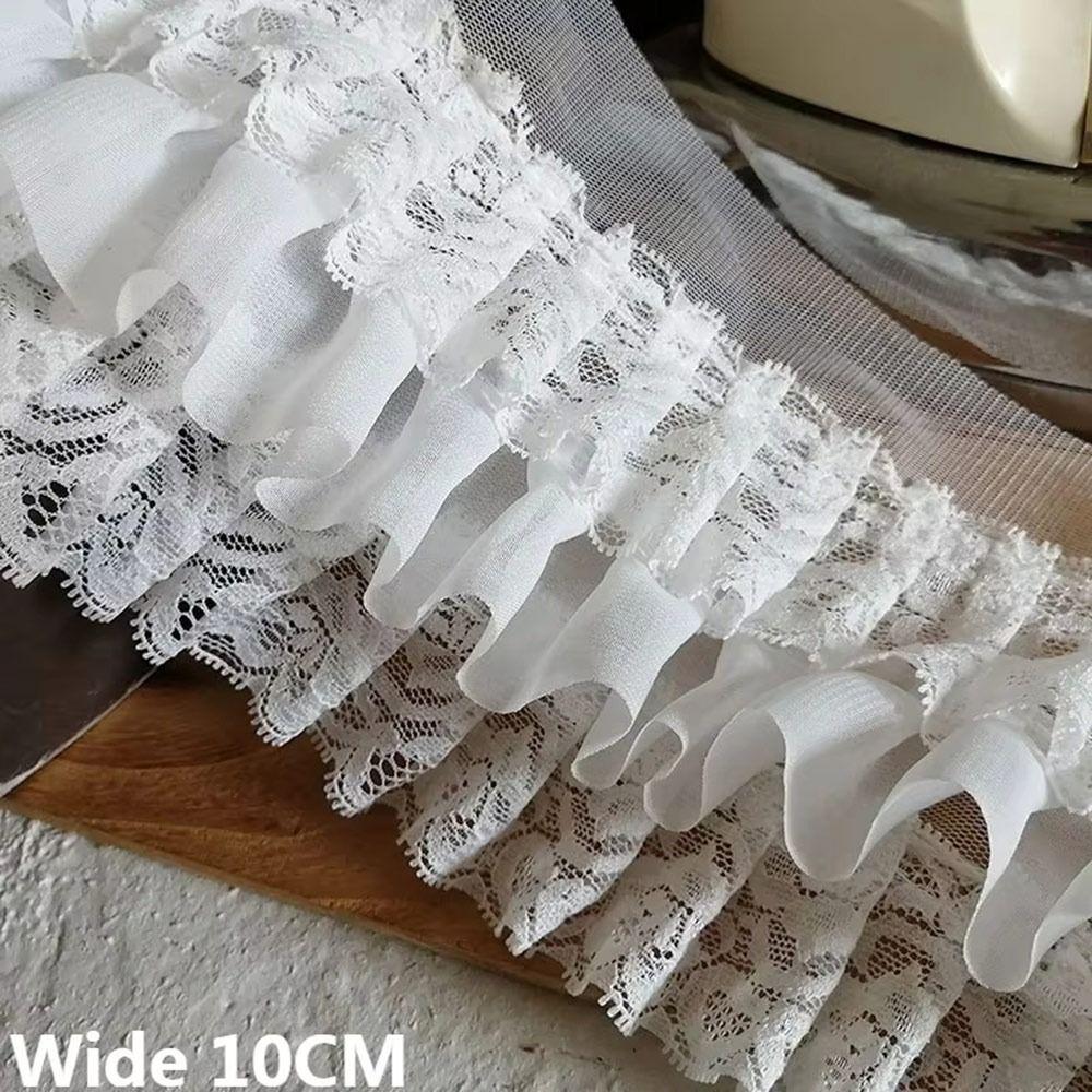 Durable 10cm Wide Chiffon Pleated Fabric 1m Three Layers Lace Fabric DIY Ruffled Lace Trims Apparel Curtains Sewing Decor