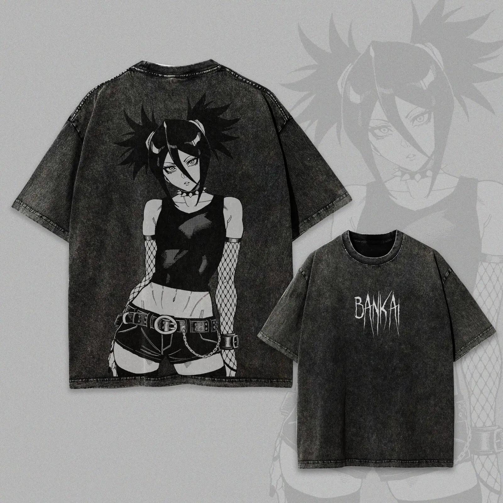 BLEACH Kuchiki Rukia Tshirt Gothic Yk Anime Printed Tshirt Washed Mens Clothing Summer Short Sleeve Cotton Tees Shirt Tops S