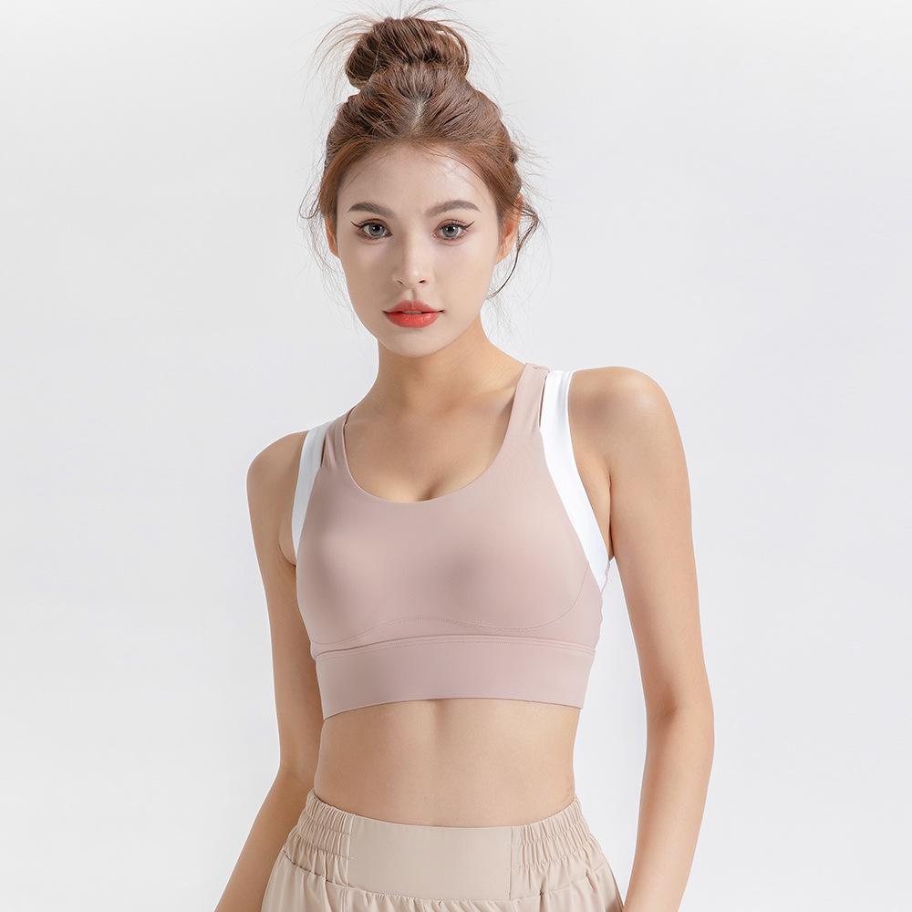 Plus Size Color Block Shockproof Two-Piece Sports Bra with Racerback and Fixed Chest Pad for Women
