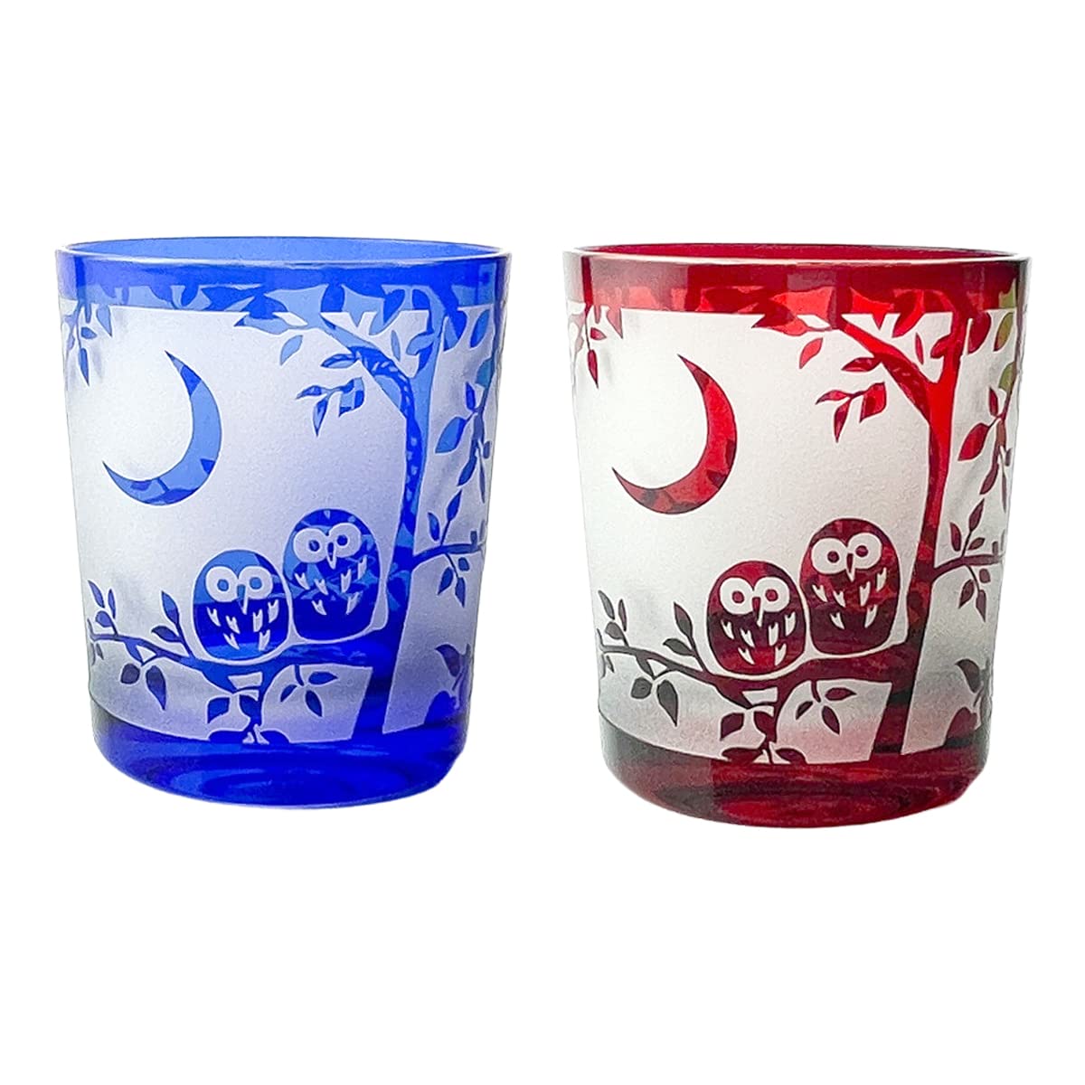 

Retro Pair Kiriko Glass Owl Blue Current Model J-kitchens Cup, 80xH90mm, 280cc, Design, & Red,