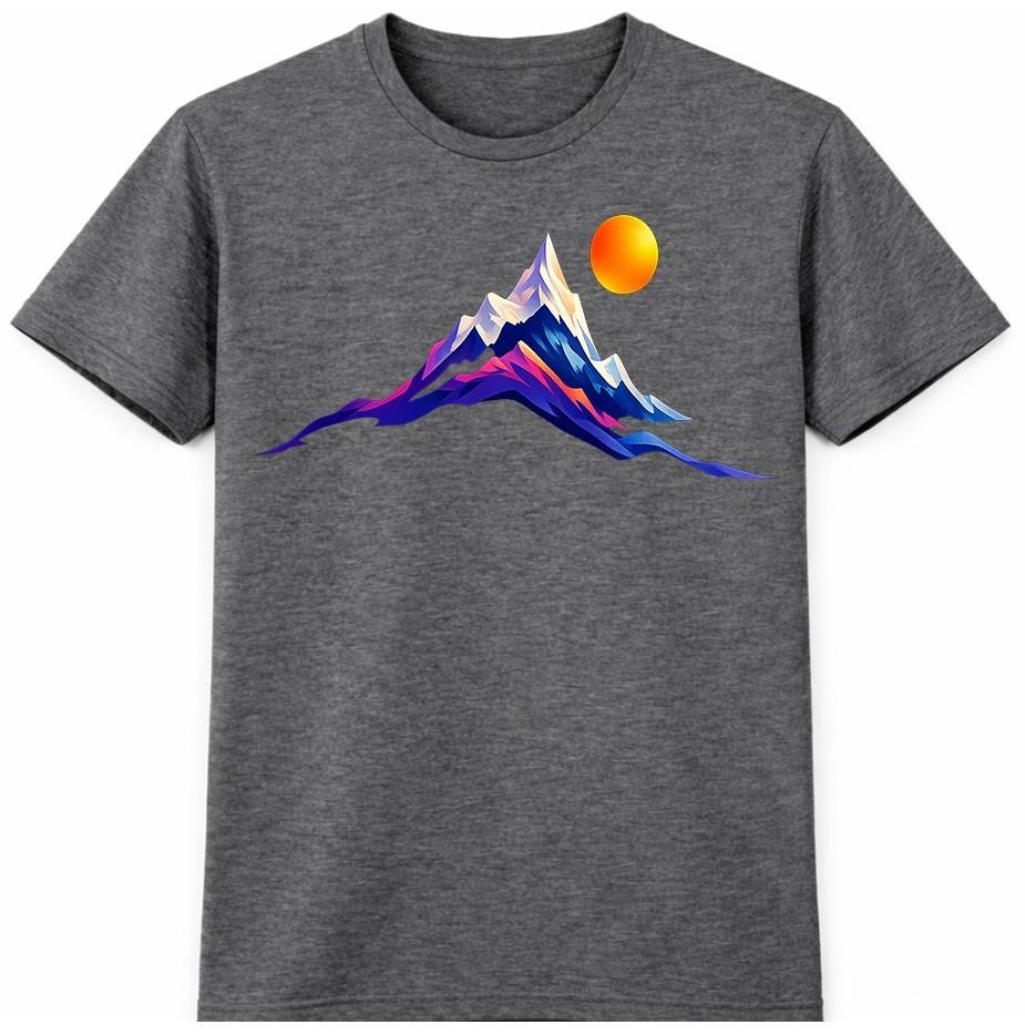 Mountain Sunset T Shirt Colorful Landscape Graphic Tee Hiking Camping Outdoor