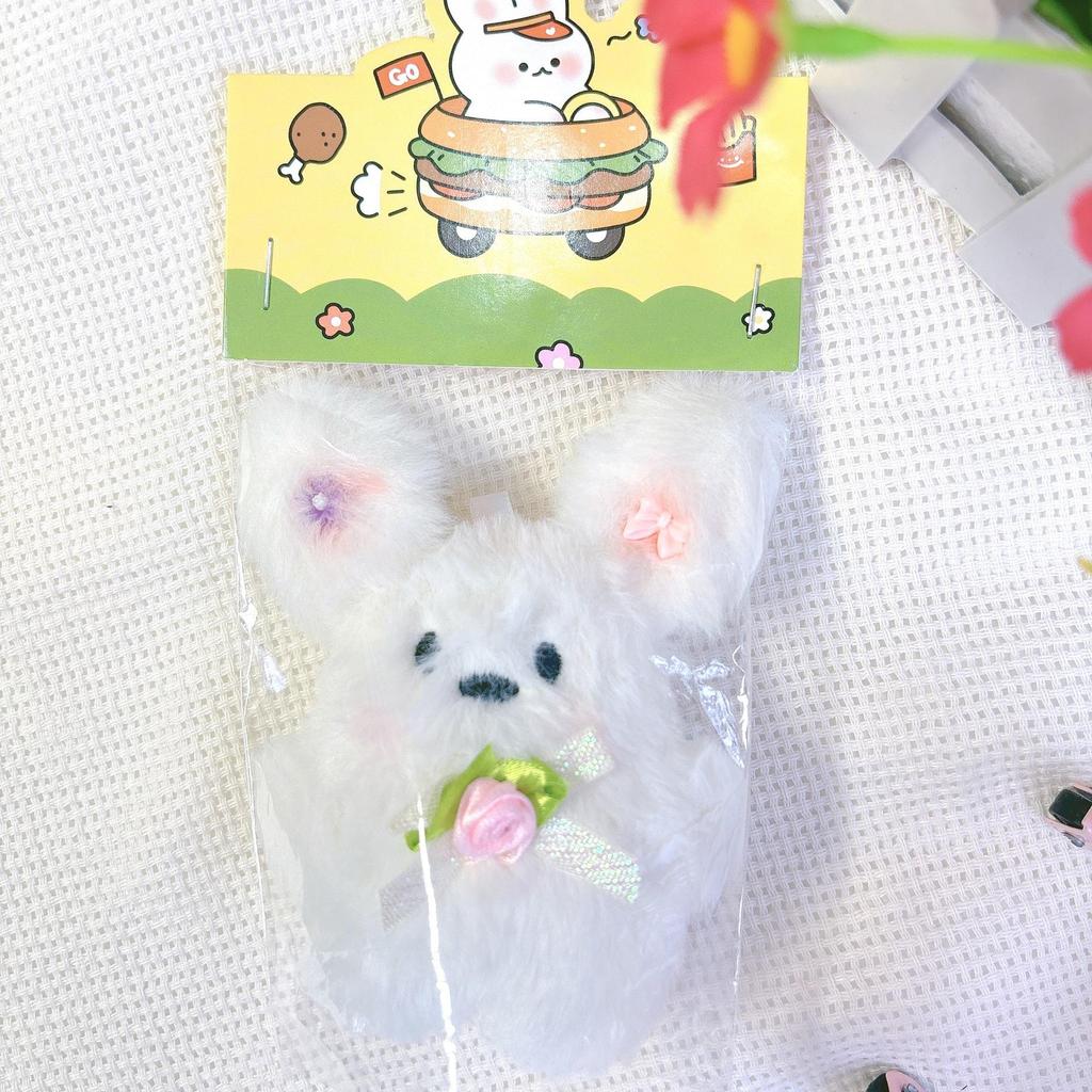 Blushing Bunny Plush Keychain - Adorable Rabbit Pendant and Puppy Doll Ornament.