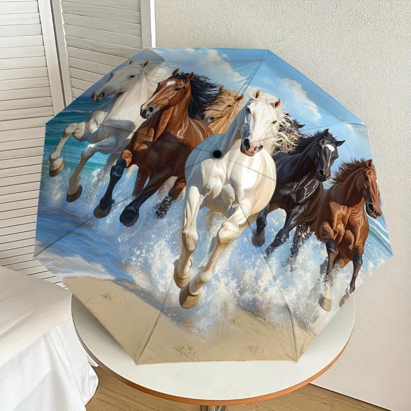 

1pc running horses on the beach Umbrella with Plastic Handle,Suitable for All Seasons Home Travel Outdoor UmbrellaDD1632