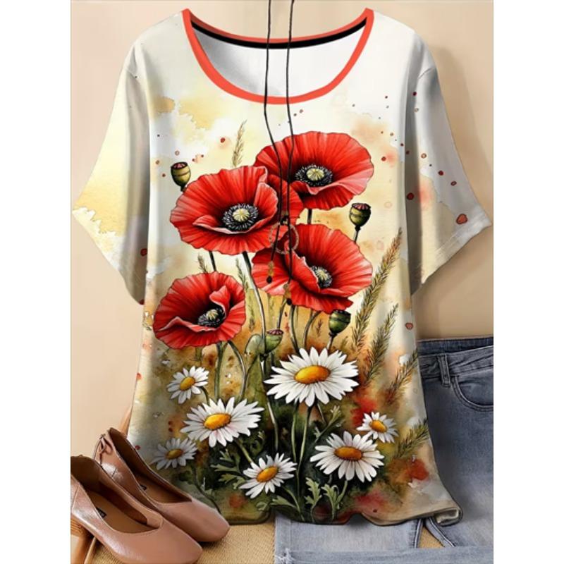 Women's Christmas T-Shirt Holiday Top Tee Round Neck Shirt Festive Wear Cheerful Print Short Sleeve T-Shirt