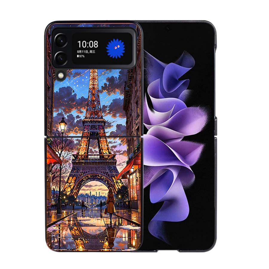 

Eiffel Tower Art Phone Case For Samsung Z Flip 7 6 5G Galaxy Z Flip4 Z Flip5 Z Flip3 Coque Black Hard PC Shell Protective Cover Samsung Z Flip 7 5G
