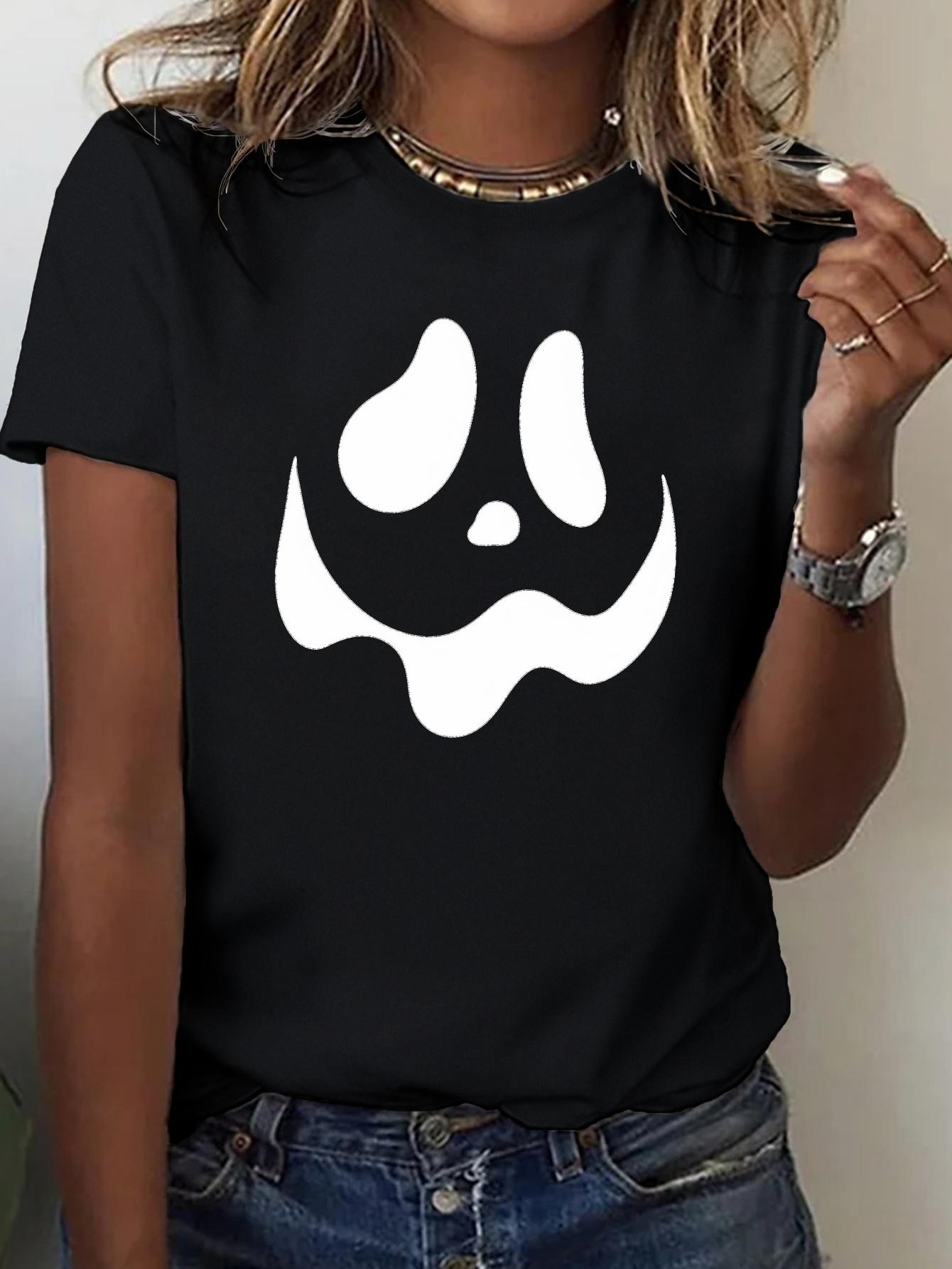 

A summer themed cartoon ghost or pumpkin lantern women s T-shirt with comfortable fit summer fashion new products holiday gifts 4XL