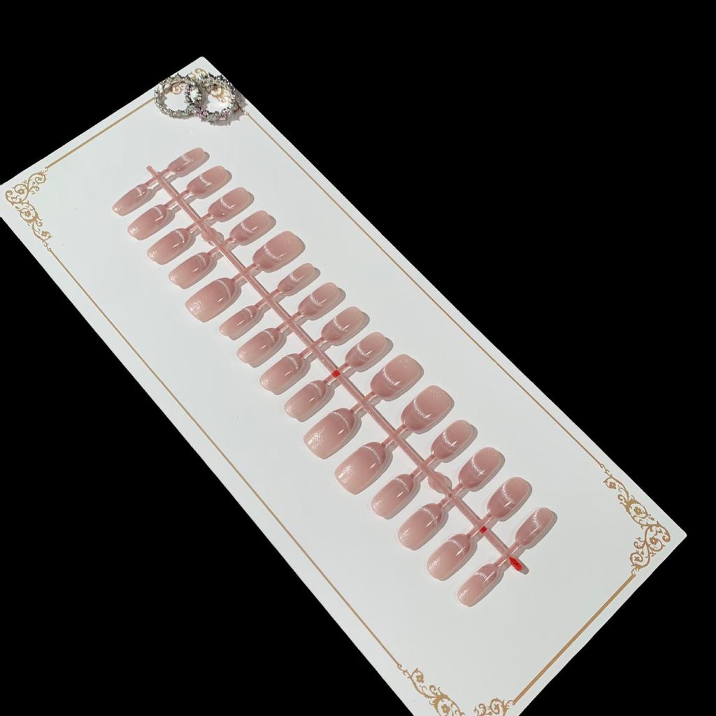 30 Pre-made Sized Wearable Nail Tips, French Blush Cat Eye Gradient, Semi-finished & Detachable
