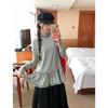 Korean-Style Polka Dot Ruched Long Sleeve T-Shirt – Autumn/Winter Slimming Casual Top