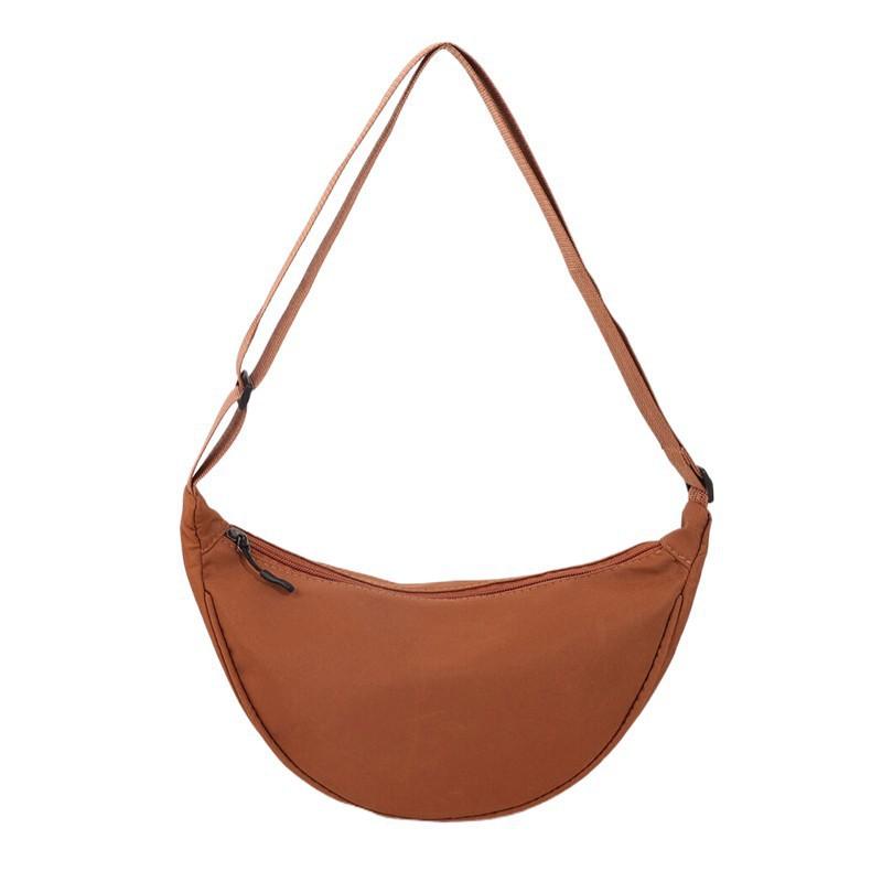 Women Solid Color Zipper Dumpling Bun Crossbody Bag Leisure Inclined Shoulder Bags Adjustable Band Strap Armpit Handbag