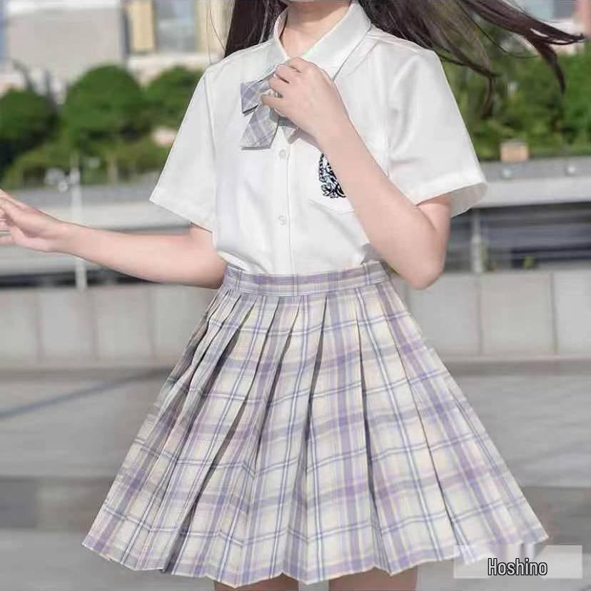 Gentle Blade Authentic JK Uniform: Plaid Pleated Skirt & College Style Short Shirt Set