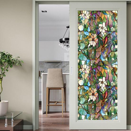 Fenster Sichtschutzfolie Statisch Haftende Buntglasfolien Abnehmbare PVC Dekorfolie für Zuhause Küche Wohnzimmer Schlafzimmer