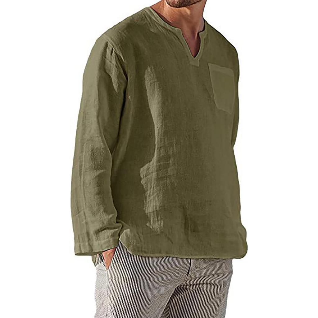 Designer Spring Summer Men's Casual Cotton Linen Color Long Sleeve Shirts Loose Stand Collar Shirts