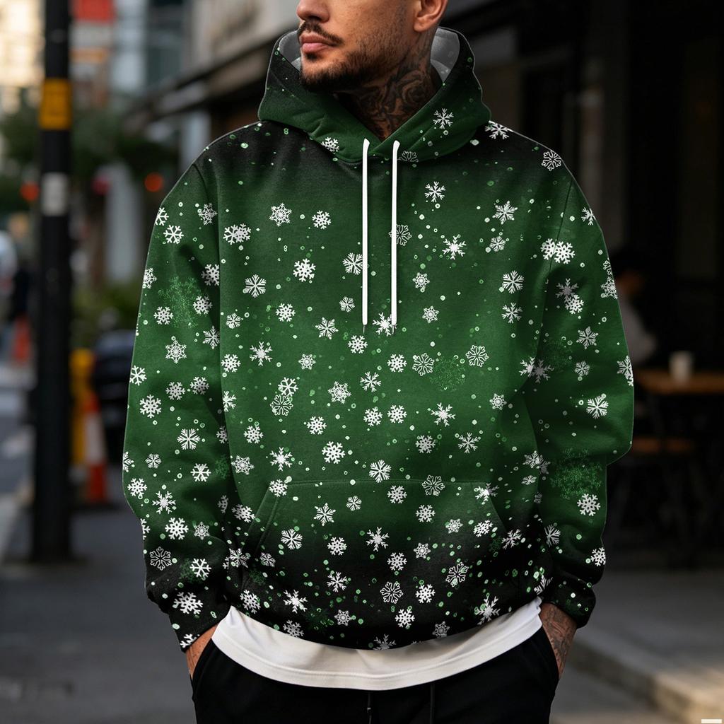 Men's Christmas Print Hoodie with Large Pockets, Casual Loose Fit Pullover for Holiday