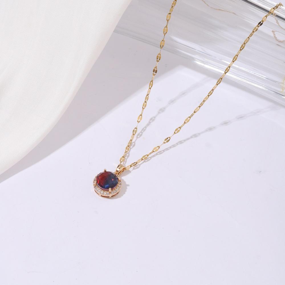 3pcs/set Luxurious  Colorful Cubic Zirconia Round Dangle Earrings Jewelry Sets for Women Wedding Daily Accessories with Stainless Steel Necklace