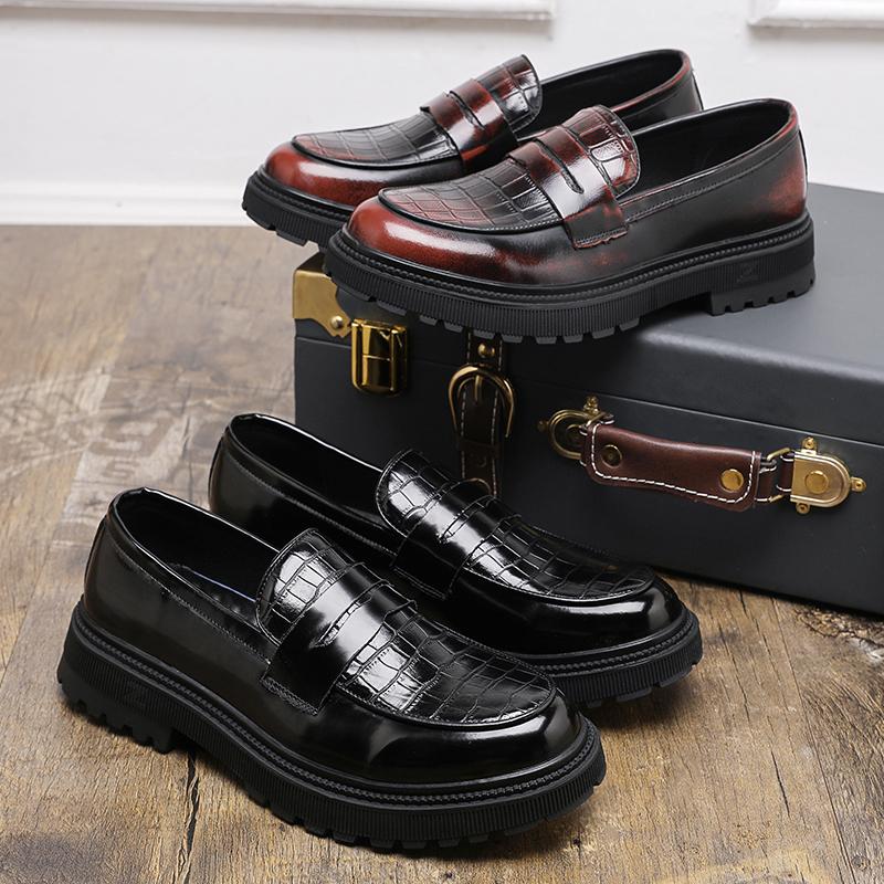 Thick Bottom Leather Shoes Handmade Loafers for Men High Quality Dress Shoes Male Social Masculino Business Botas Para Hombre
