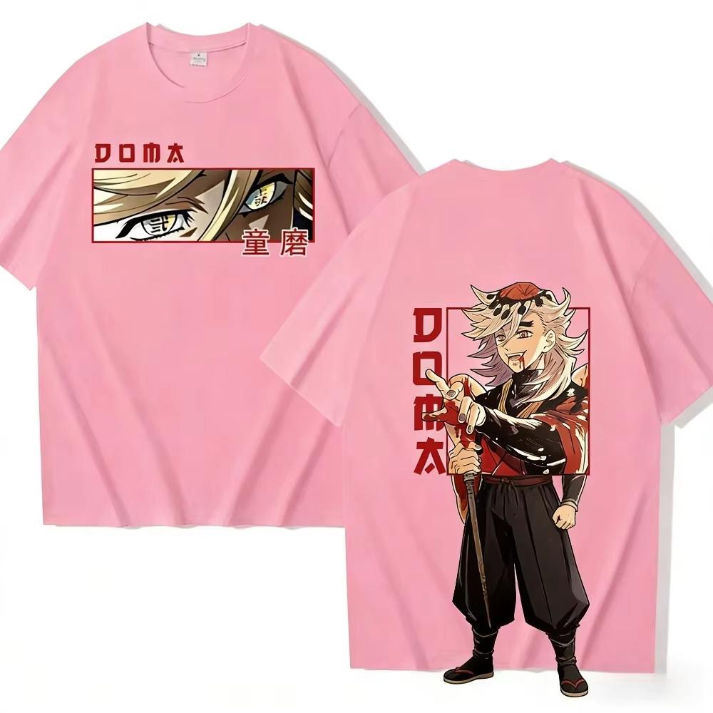 Demon Slayer Doma Double Sided Print T-shirt Men Women Hip Hop Streetwear Oversized T-shirt Casual Loose Short Sleeve Crew Neck Summer Tops