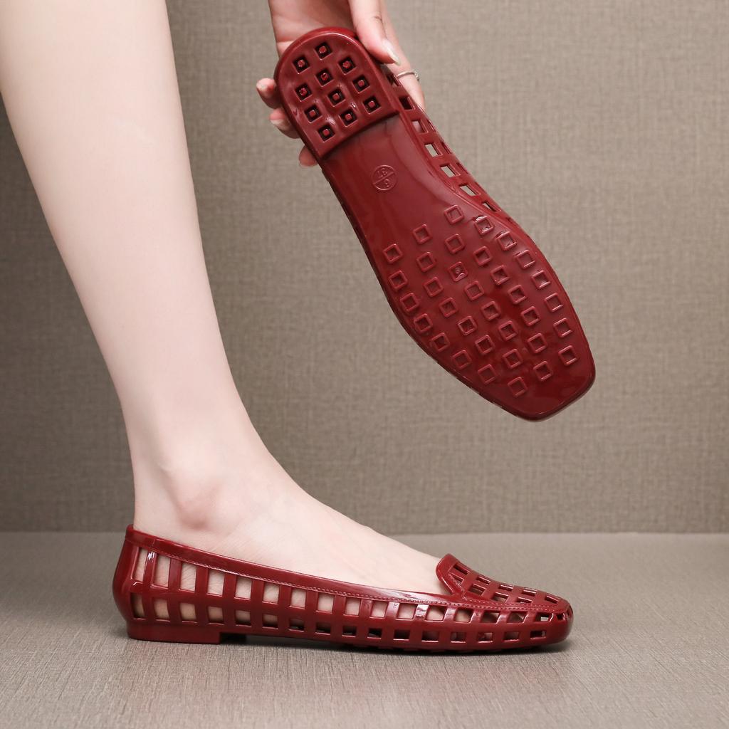 Square Head Flat Bottom Sandals Women's Summer Outer Wear Hollow Bag Bag Heel Jelly Shoes Beautiful Small Heel Shallow Mouth Fashion Shoes