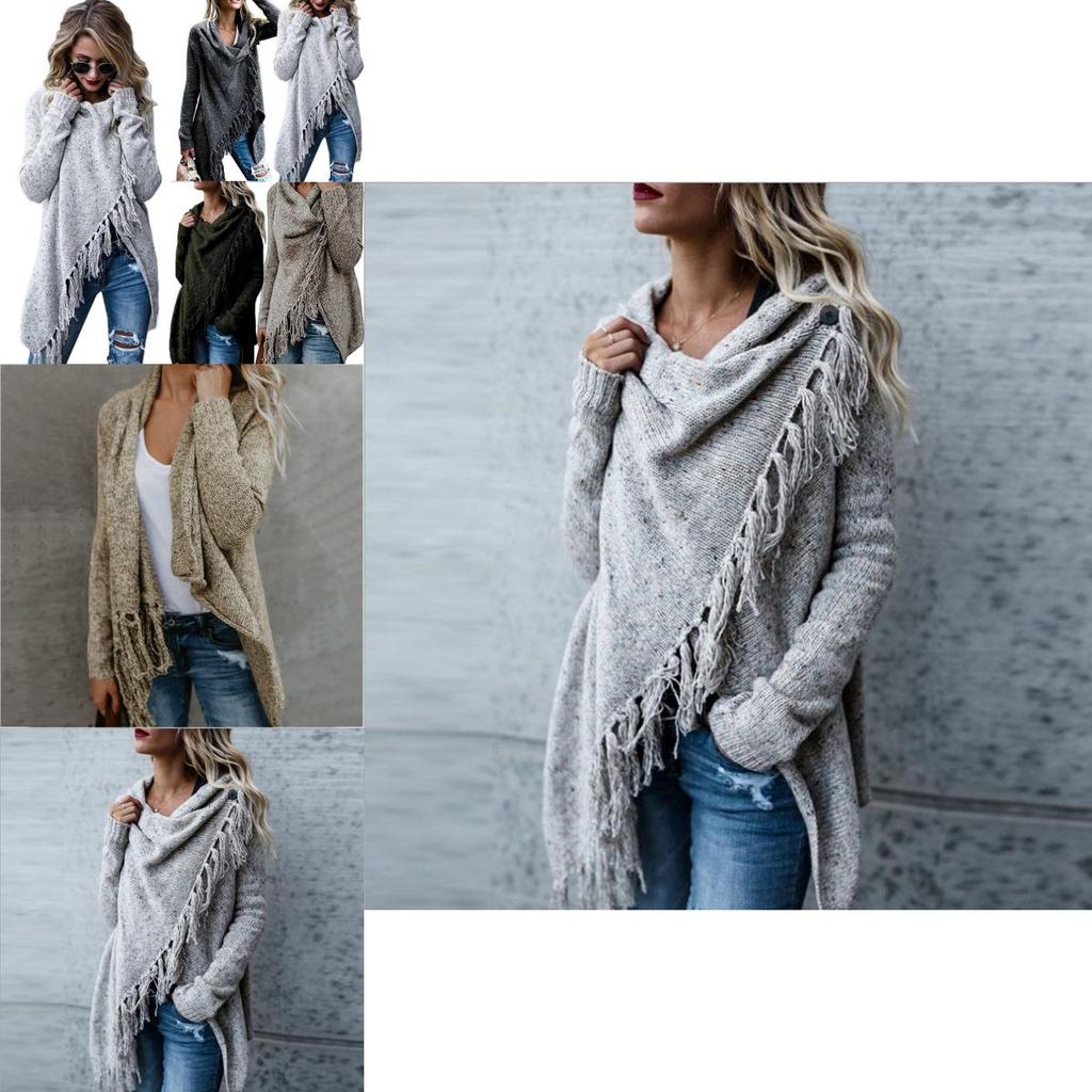Exquisite Women Tassel Irregular Cardigan Knitted Sweater Poncho Shawl Coat Jacket Outwear For Effortless Style
