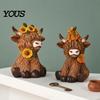 Lifelike Animal Shape Ornaments Highland Cow Garden Statue, Cute Resin Figurine Outdoor Indoor Hand Painted Collectibles Table Desk Decor, Gift
