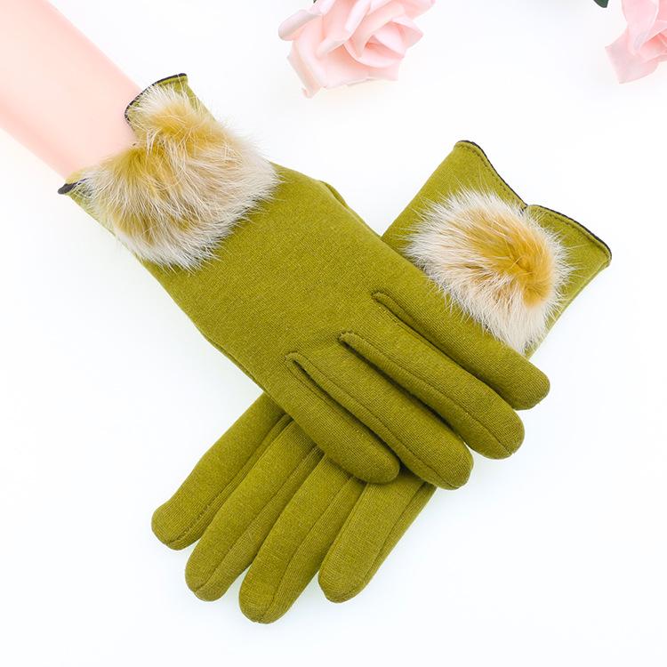 

Warm Gloves for Women In Autumn and Winter Rabbit Fur Balls and Velvets Cold Proof Outdoor Riding Plus Velvet Touch Screen Gloves One Size