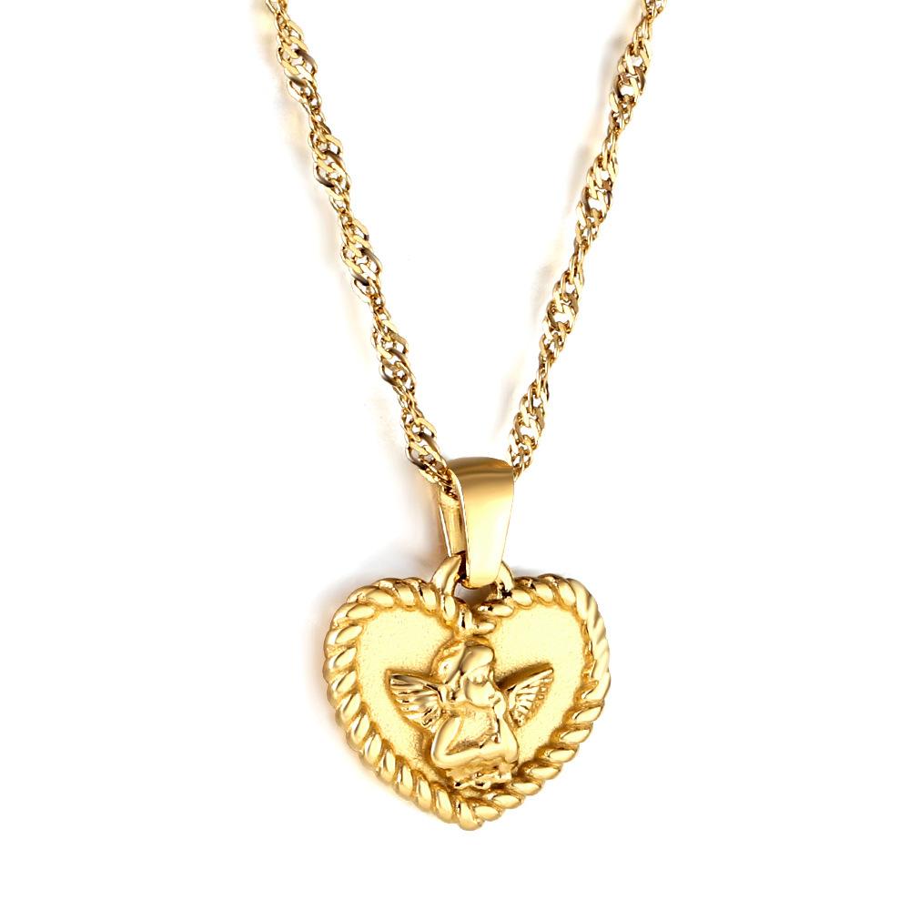 Angel Heart Design Gold Earrings And Necklace Jewelry Set Unique Small Aesthetic Accessories
