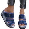 European & American Women's Wedge Heel One-Strap Buckle High-Heeled Sandals - Thick-Soled Fabric Beach Slippers.