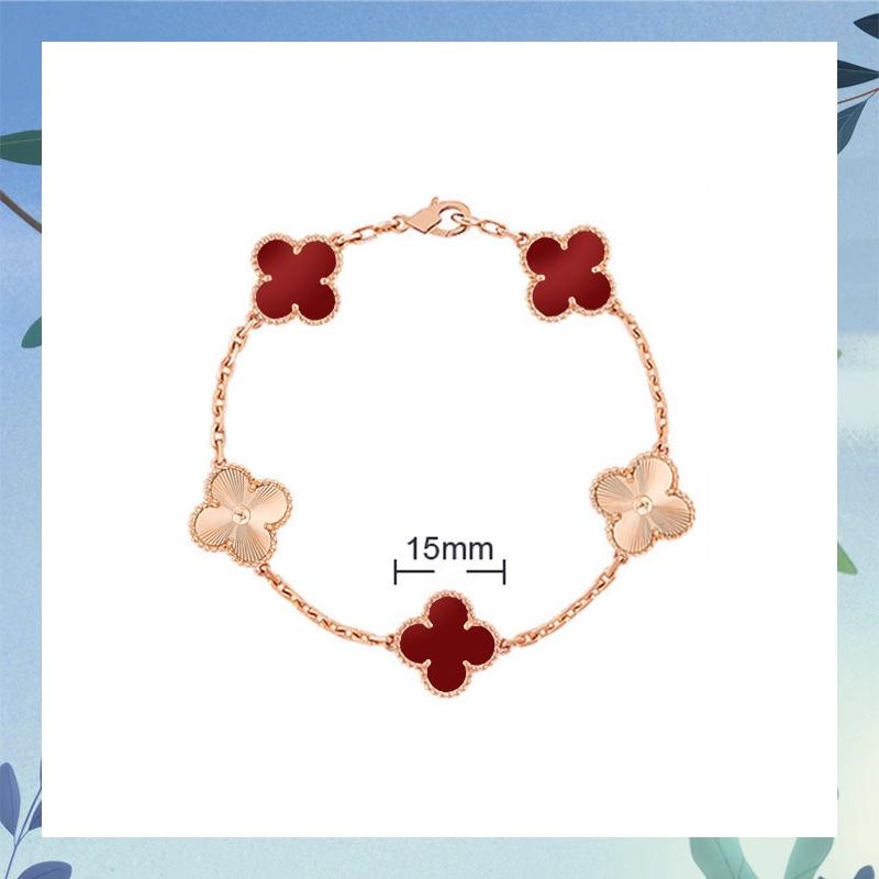 Clover Bracelet CNC Buckle Thick Chain Rose Gold Red Agate Black Agate Lucky Bracelet for Women