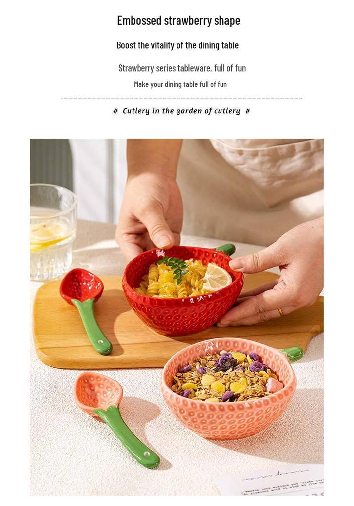 Chinese Style Ceramic Bowl Set: High-Foot, Large Capacity for Rice, Soup, Fruit; Includes Children's Bowl and Spoon