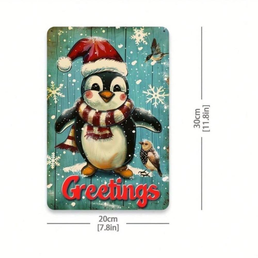 Vintage Penguin Bird Christmas Tin Sign 8x12 Inch Aluminum Metal Poster Holiday Wall Decor For Home Office Cafe Garage