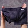 Men's Plaid Cotton Boxer Briefs - Antibacterial, Breathable, Loose Fit, Plus Size