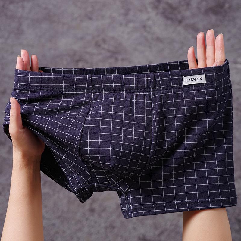 Men's Plaid Cotton Boxer Briefs - Antibacterial, Breathable, Loose Fit, Plus Size