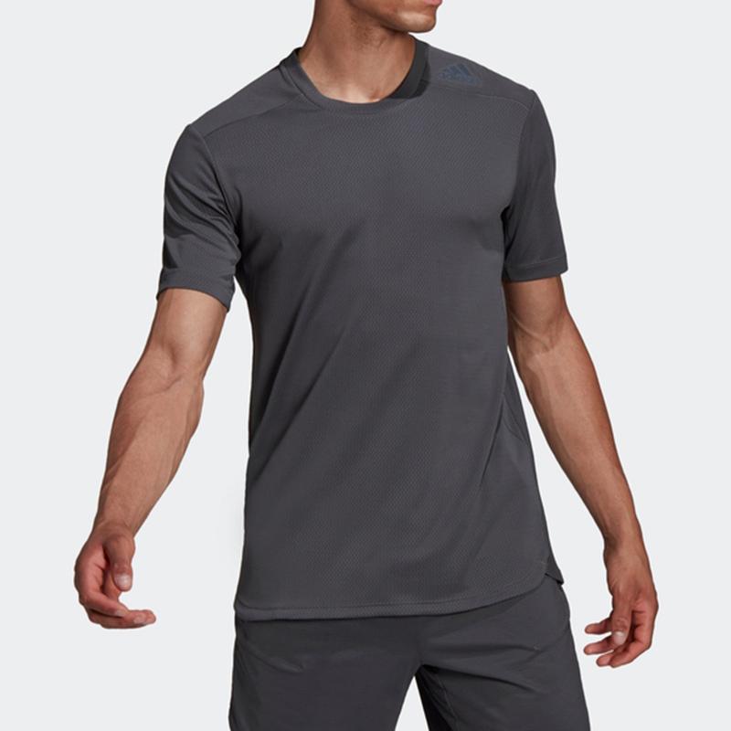 Adidas Solid Color Crew Neck Short Sleeve T-Shirt Men Tops Black HC4226