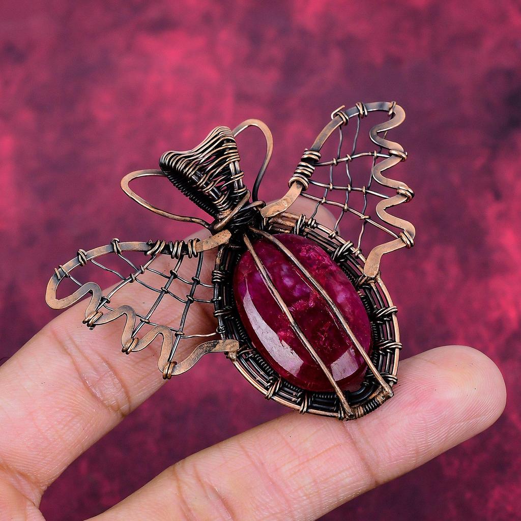 Faceted Kashmir Ruby Pendant Butterfly Design Pendant Copper Wire Wrapped Jewelry