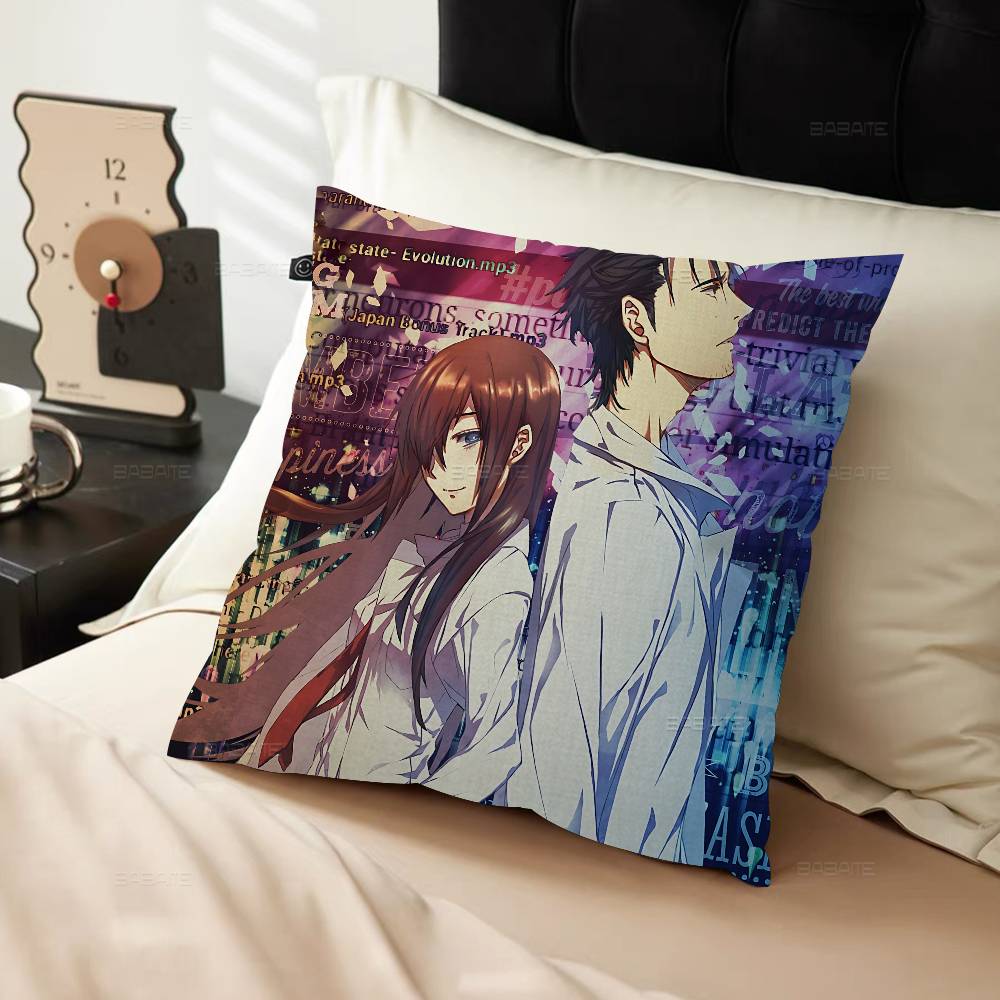Anime Steins Gate Cushion Cover Car Throw Pillow Case For Sofa Car Christmas Gift 40X40Cm 45X45Cm