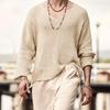 Spring Vintage Solid Color Men's V-neck Long Sleeved Top Loose Men's Hollow Knitted Sweater
