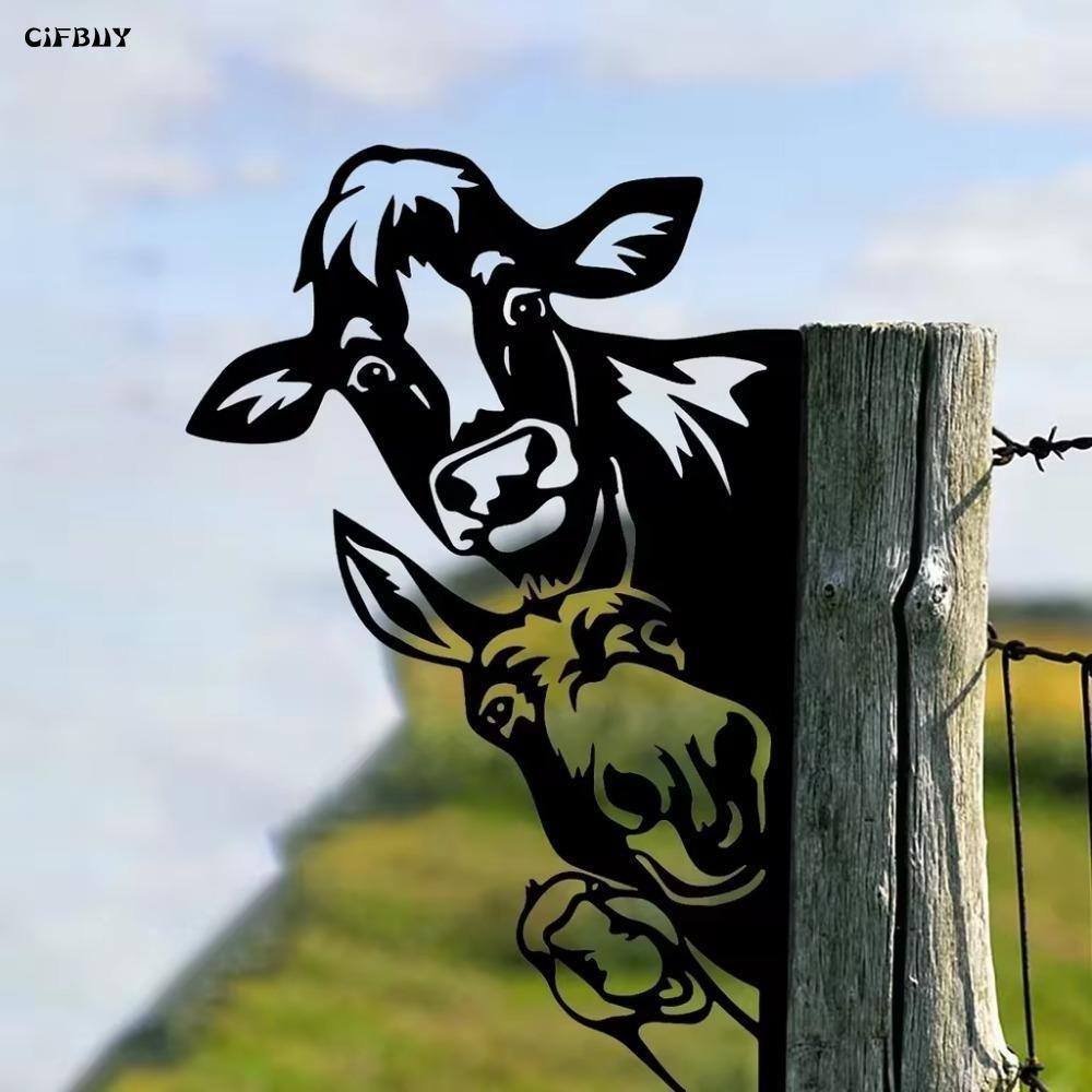 Metal Cow Duck Silhouettes Garden Fence Decor