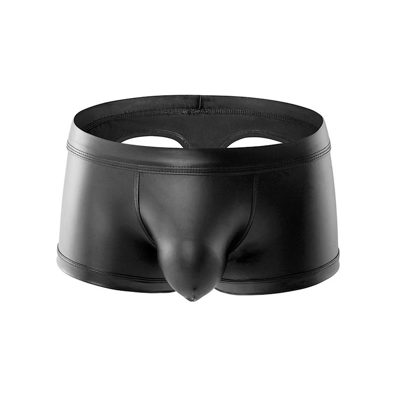 1Pc Trunks Shorts Panties Underwear G-string Men Boxer Black Briefs Open Hip Faux Leather Sexy Open Butt Breathable
