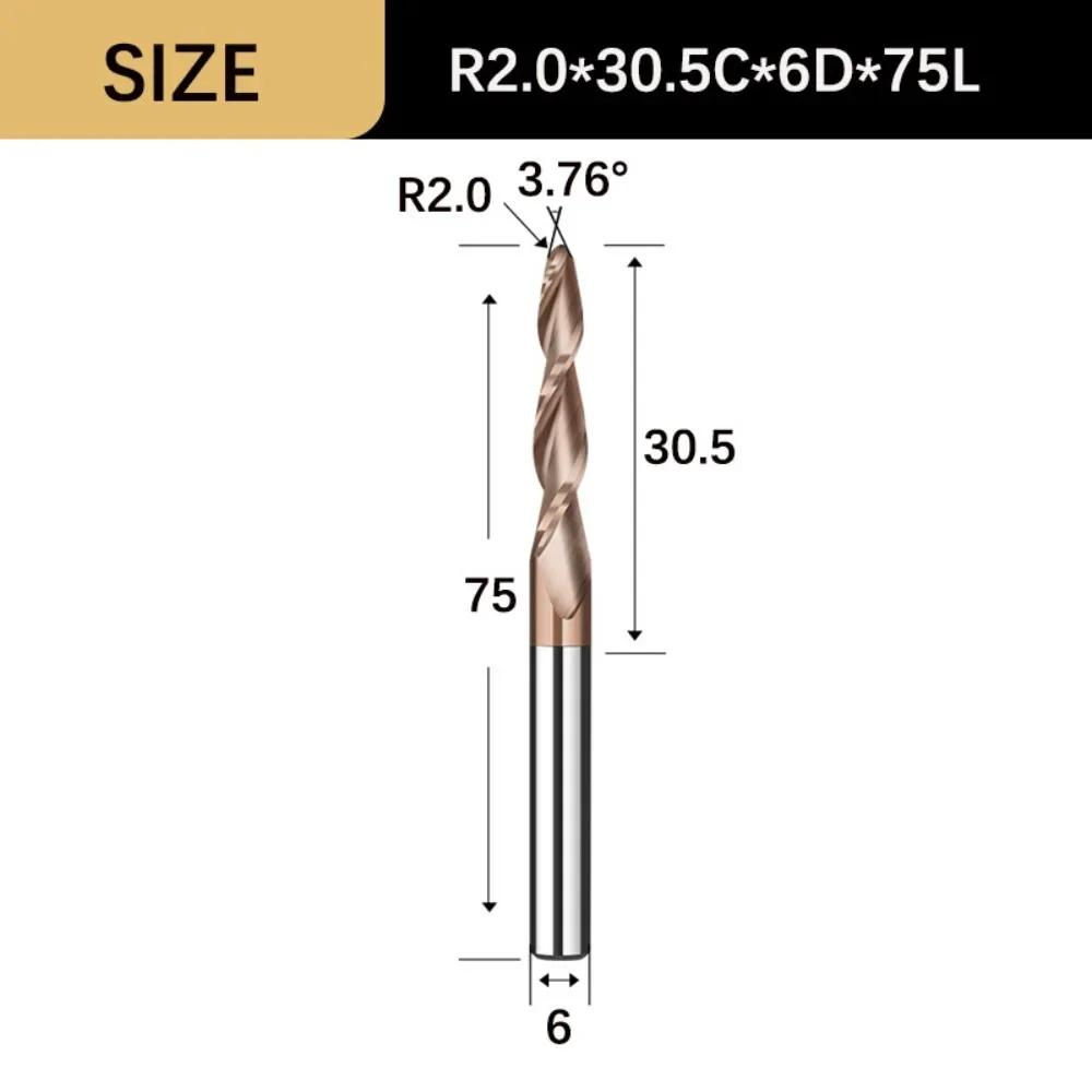 Durable Wood Milling Solid Carbide Tapered Ball Nose End Mill Tapered Ball Nose Spiral CNC Carving Bit Engraving Router Bits