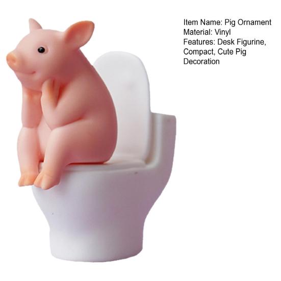 Miniature Pig Statue Pig Sitting On Toilet Mini Animal Toy
