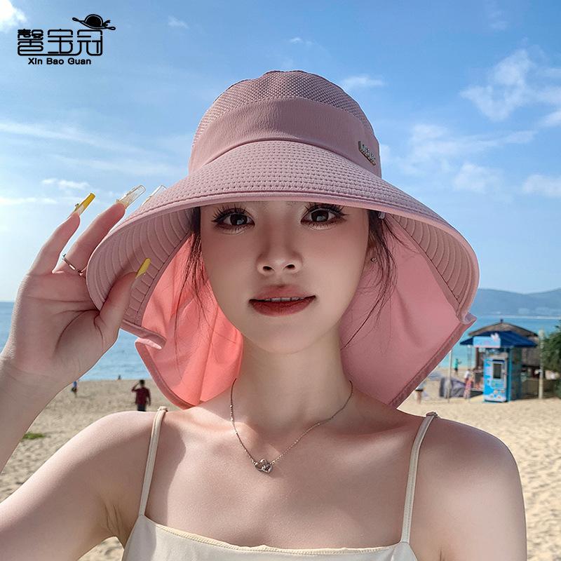 Big brim sun hat children's summer outdoor sun protection hat cycling shawl neck protection bucket hat versatile fashion empty top hat