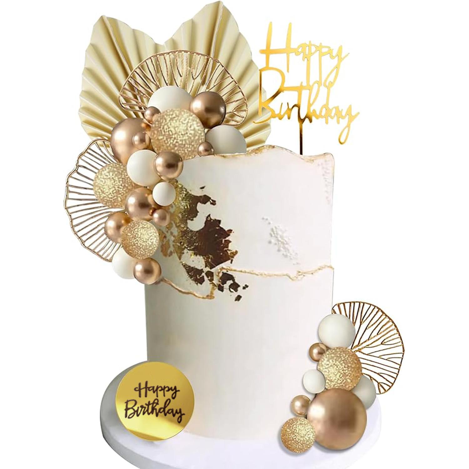 

White Gold Balls Cake Toppers Balls Birthday Cake Decorations for Birthday Boho Wedding Baby Shower Party Supplies (White Gold) белого золота