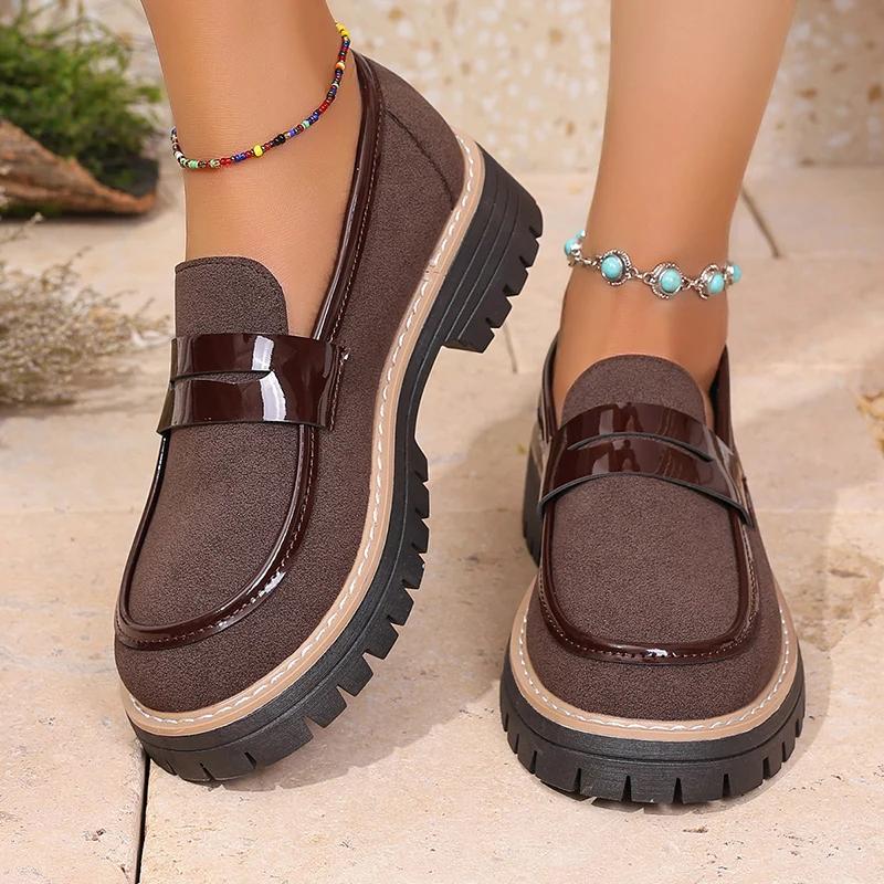 Fashion Non Slip Platform Loafers for Women 2025 Spring Summer Faux Suede Casual Shoes Woman Comfortable Slip On Flats Plus Size
