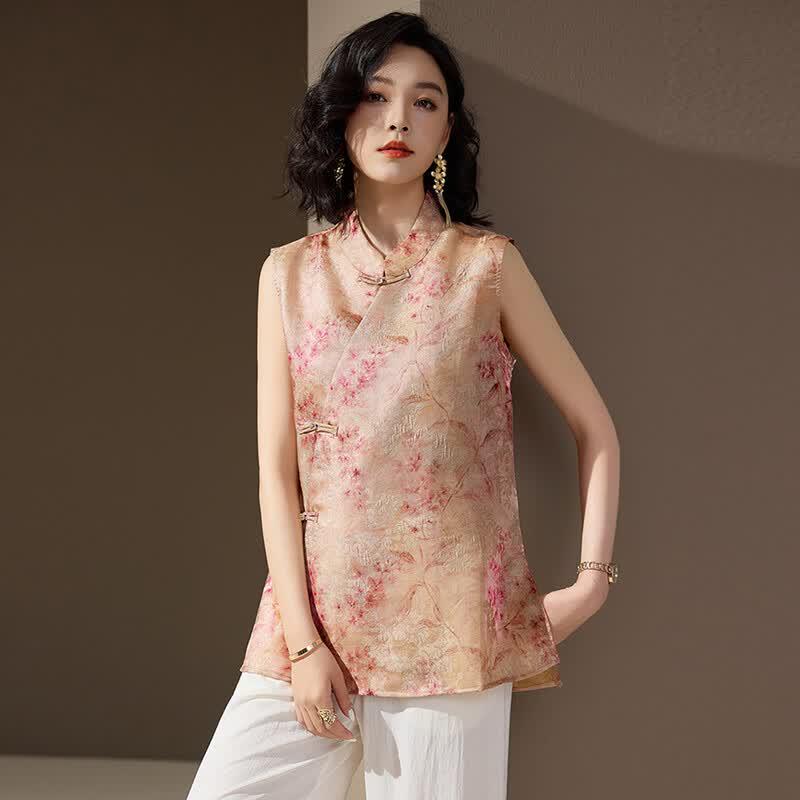 Hangyige Women's New Chinese Style Printed Blouse with Frog Buttons