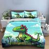 Cute Pixel Art Green Dinosaur Bedding Duvet Cover Set  (1*Duvet Cover 2*Pillowcases, Without Duvet Insert)