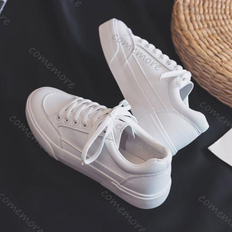 Fashion Comemore White Women's Sneakers 2025 Spring Autumn Lace-Up Casual Platform Leather Sports Shoes Students Flat Bottom Board Shoe