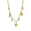 Fashion Gold Color Starfish Pendant Necklace for Women Bohemian Imitation Pearl Shell Clavicle Chain Summer Beach Jewelry
