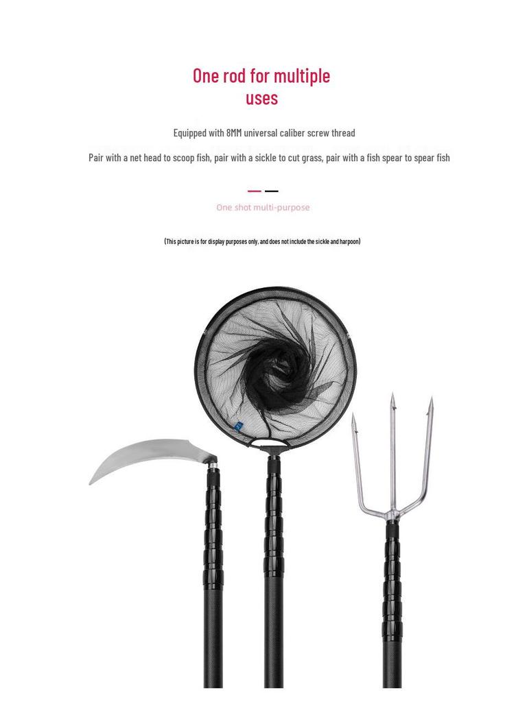 Adjustable Carbon Fiber Landing Net Pole with Screen Support